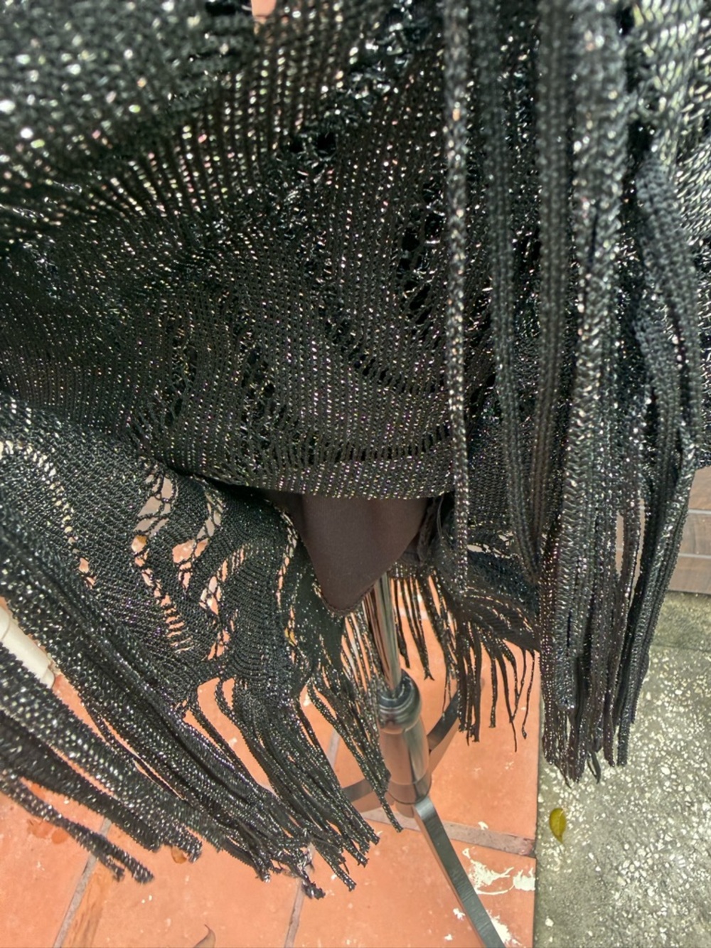 Vintage 90s California Concepts Metallic Gown Fringe Spaghetti Strap Dress - Picture 5 of 9